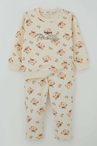 Breeze Baby Girl Tracksuit Set with Cute Bow and Teddy Bear, Patterned 6 Mont...