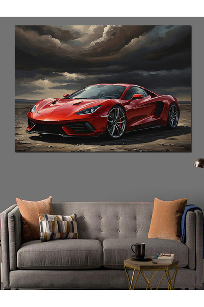karizmart Kırmızı Lüks Spor Araba Manzarası Dekoratif Kanvas - Mdf Ahşap Tablo