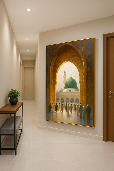 lawhat لوحة اسلامية للمسجد النبوي المدينة المنورة برواز ذهبي