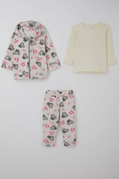 Breeze Baby Girl Fleece 3-Piece Bodysuit Set Sleepy Koala Patterned Hooded 4 ...