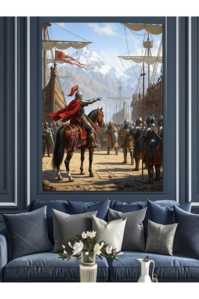 karizmart At Üstünde Ortaçağ Şövalye Figürü Dekoratif Kanvas - Mdf Ahşap Tablo