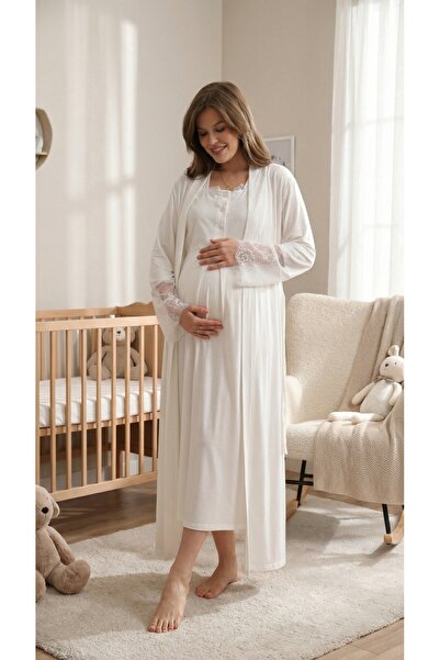 Lohusa Homewear مجموعة ملابس نوم للحوامل من نيو سيزون إكرو ياقة شال كاملة الط...