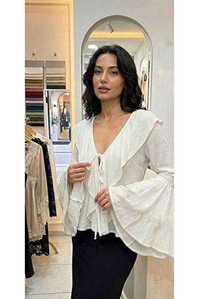 Olea White Front-Tie Blazer with Valon Detail