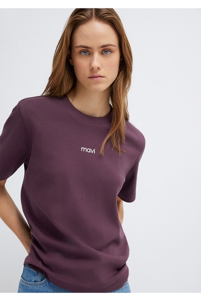 Mavi Logo Printed Interlock Regular Fit Women's Purple T-Shirt
