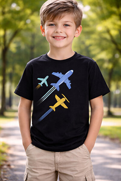 ArtYus Детска тениска от памук с принт на самолет, подходяща за велосипедисти