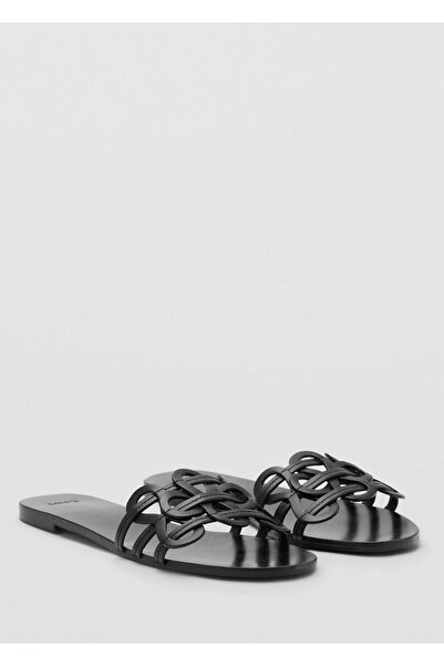 MANGO Woman İç içe geçmiş kayışlı deri sandalet