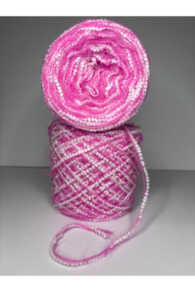 Ana&Kuzusu İplik Moher subțire roz (2 straturi), amestec de pompon alb (3 str...