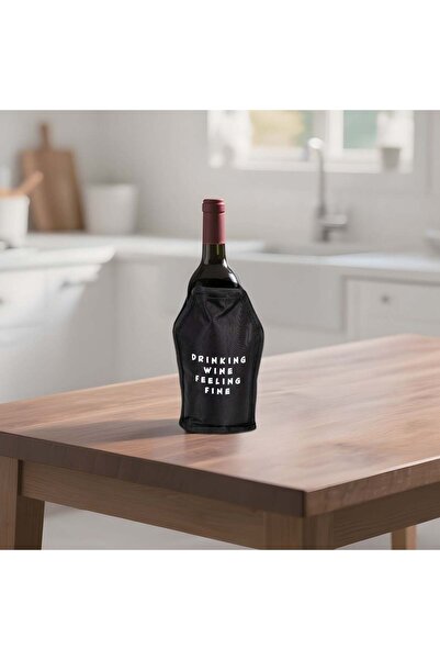 OEM Husa Racire pentru Sticla de Vin Neagra cu Imprimeu „Drinking Wine Feelin...