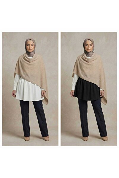 Bienvenido Tesettür 2'Li Siyah-Beyaz Kaliteli Krep Kurtarıcı Uzatıcı Etek İçl...