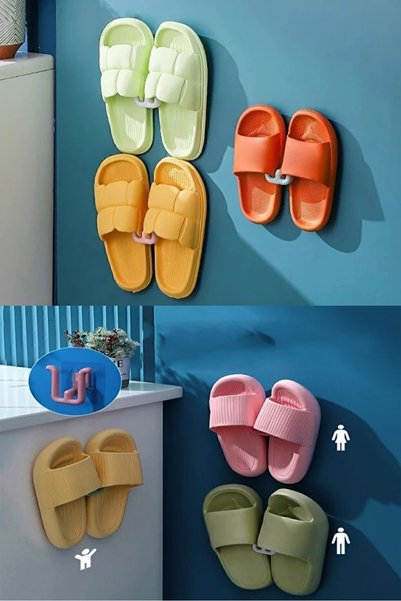 RED KİTCHEN 2Pcs Adhesive Cottage Door Bathroom Slippers Hanging Shoe Hanger Holder Drying Rack