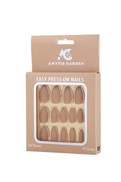 AMYTIS GARDEN Press On Nails 24PCS Nude Brown Reusable Fake Nails Salon Manicure
