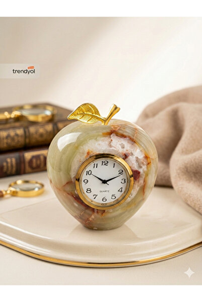 Onyx Taşından Elma Tasarımlı Masa Saati