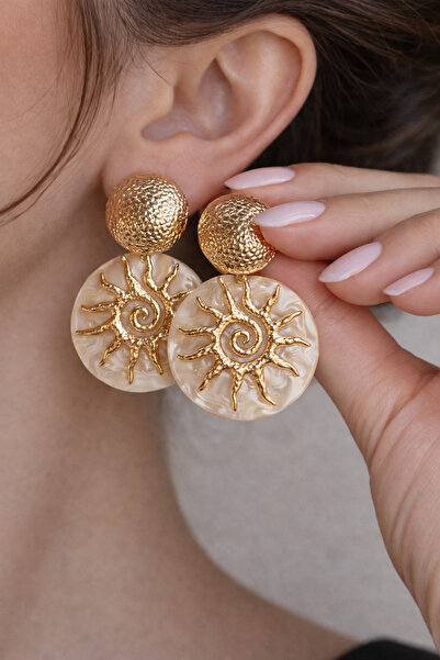 COCOSH TAKI Gold Sun Figured Marble Patterned Cream Colored Evening Dress Sty...