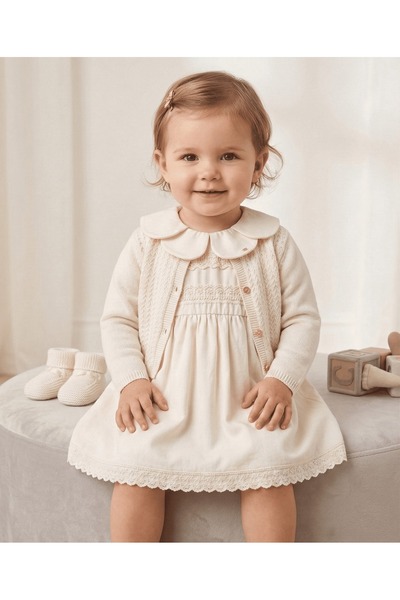 NoyNoy Baby Çaren Kids- Kız Bebek Elbise ve Hırka 2'li Takım-Cotton Boydan As...