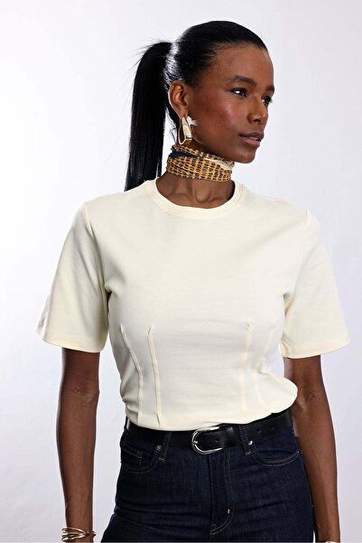 5in1Canpolat Tricou galben cu clemă în talie 17487