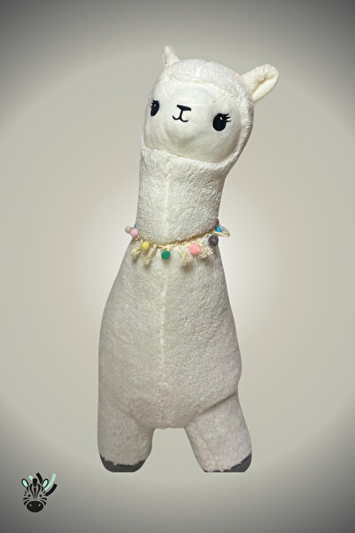 Zebra Toys Sevimli Beyaz Pelüş Alpaka Lama Oyuncak –Kolye Detaylı, Uzun Boylu...