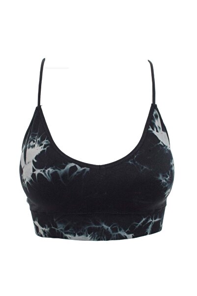 OEM Women's Black Sports Bra with Patterned Gray Large-XLarge