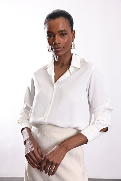 5in1Canpolat Cămașă Ecru 100% Lyocell cu croială relaxată 25Y118