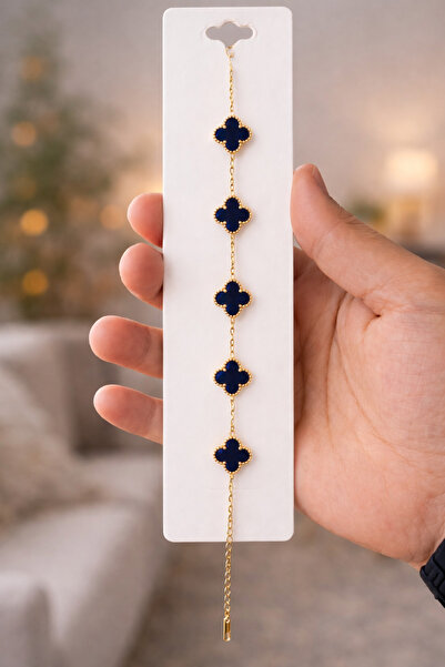 POYASE Siyah Yonca Figürlü Çelik Bileklik Kadın Zarif Günlük Kullanım Bileklik