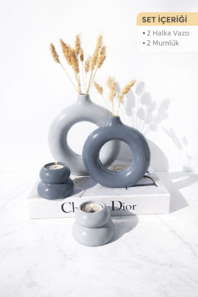 MorVilla Minimalist Halka Vazo Mumluk Set Pampas Vazo Dekoratif 4 Parça Moder...