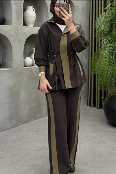 Safgiyim44 بقطع قماش مخيطة معاً طقم تانسل - بني