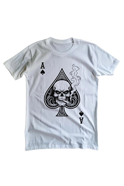 Texclusive Majica Ace of Spades Poker Kockanje Ace Skull Majica Bela Unisex