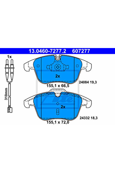 Ate Σετ τακάκια φρένων, δισκόφρενο 13.0460-7277.2
