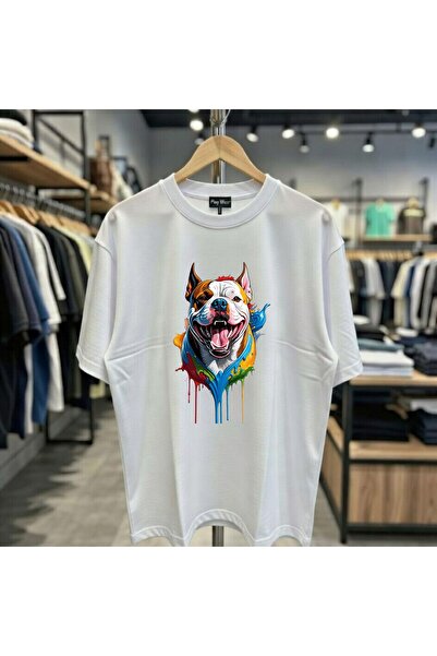 playwear Питбул Тениска с цветен принт, 100% памук, овърсайз, свободна кройка...