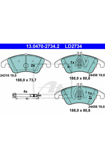 Ate Σετ τακάκια φρένων, δισκόφρενο 13.0470-2734.2