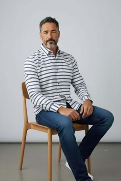 EREN STYLE Classic 100% Cotton Long Sleeve Anti-Sweat Winter 2-Color Striped ...