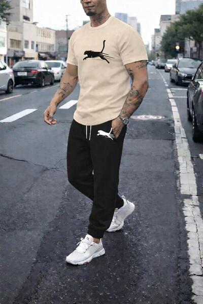 zeag Men's Leopard Printed Tracksuit T-Shirt Set