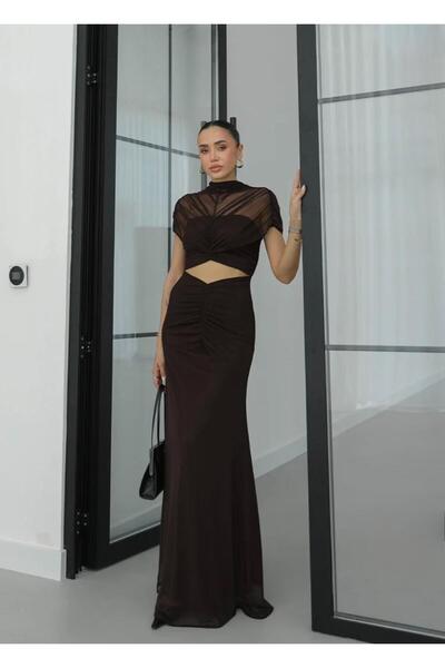 FMN Butik Boynu Tulle Collar Fish Form Belly Cut Out Low-Cut Detail Design Eq...