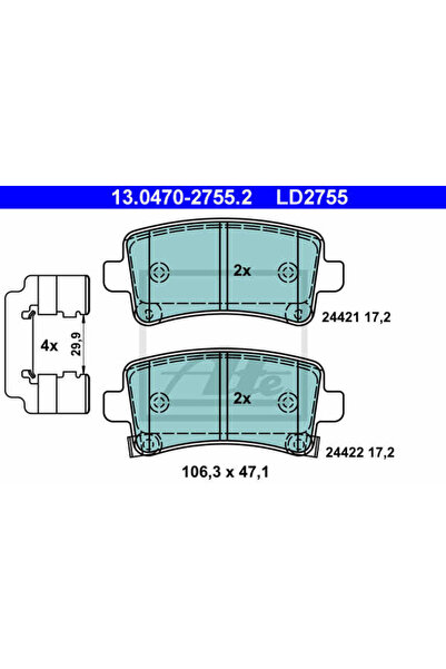 Ate Σετ τακάκια φρένων, δισκόφρενο 13.0470-2755.2