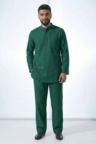 PORİENTO Emerald Green Wide Fit 100% Cotton Muslin Men's Hajj and Umrah Set -...