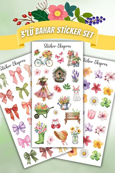 Sticker Ekspres 3’lü İlkbahar Sticker Seti - Dekoratif Etiketler - Ajanda Bul...