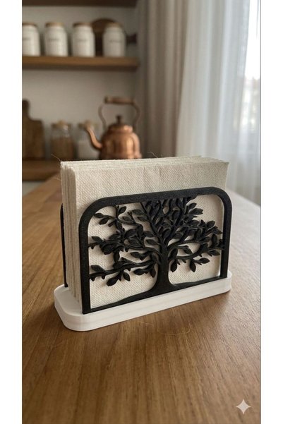 DigiArtisan3D Tree of Life Themed Decorative Napkin Holder - Black & White Modern Kitchen Organizer