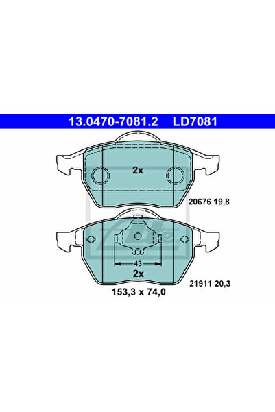 Ate Σετ τακάκια φρένων, δισκόφρενο 13.0470-7081.2