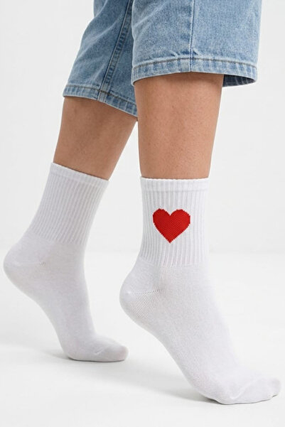 mrm pro Women's Red Heart Patterned College Socks Transitional Medium Size Co...