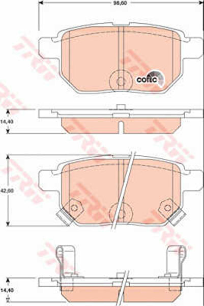 TRW Σετ τακάκια φρένων, δισκόφρενο Gdb3454 Aston Martin Cygnet Lexus Ct Subar...
