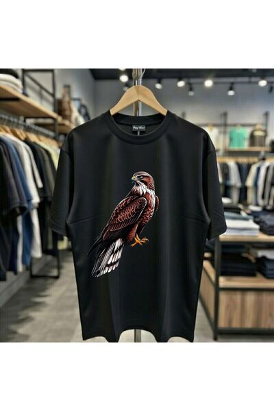 playwear Tricou cu imprimeu live Eagle, 100% bumbac, supradimensionat, cu cro...