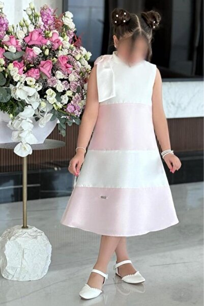 Alesaei-mondo tondo (Girls' classic white and pink evening dress with shoulde...