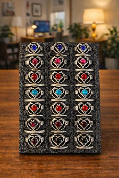 GÜLİSTANHAC Hac-Umre Hediyelik 21 Adet Kalp Model Renkli Taşlı Yüzük...Karışı...