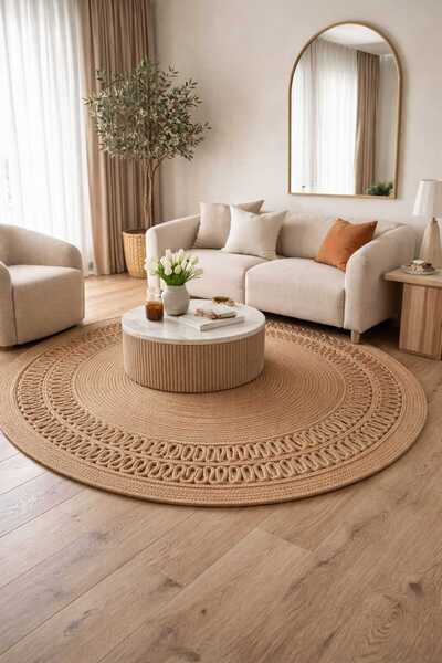 Armağan Garajı El Yapımı Jüt İp Dekoratif Paspas Antre Mutfak Salon Kapı Önü ...