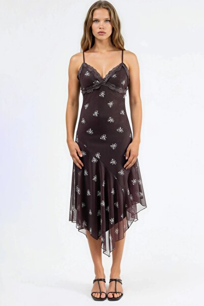 Hiccup Maksi haljina sa V-izrezom, printom i detaljima od čipke