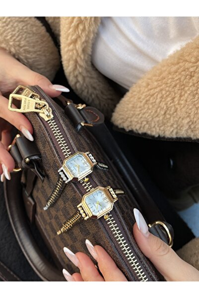 QUARTZ Vin Kare Beyaz Kadran Gümüş Kordon Çelik Kasa Kol Saati