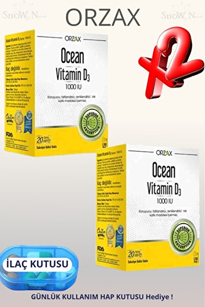 Ocean Vitamin D3 1000 IU 20 ml Sprey / 130 doz 2 ADET + Hap Kutusu Hediye
