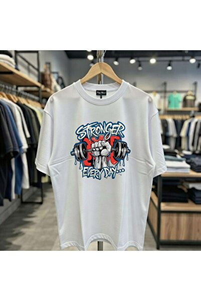 playwear تي شيرت Stronger Every Day مطبوع %100 قطن كبير الحجم وفضفاض وبحواف م...