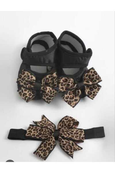 Leylababybutik Leopard Newborn Baby Girl Booties & Bandana / 0-3 Months