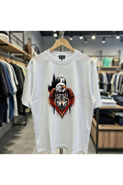 playwear Eagle Wolf Full Moon majica sa printom, 100% pamuk, oversize, širok ...