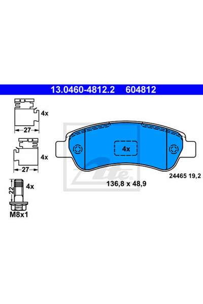 Ate Σετ τακάκια φρένων, δισκόφρενο 13.0460-4812.2